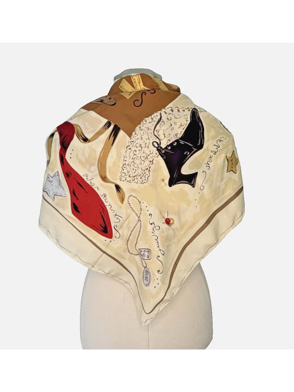 Vintage 90's Donna Karan DKNY Silk Scarf Hand Rolled Spring Shopping 35" Sq EUC